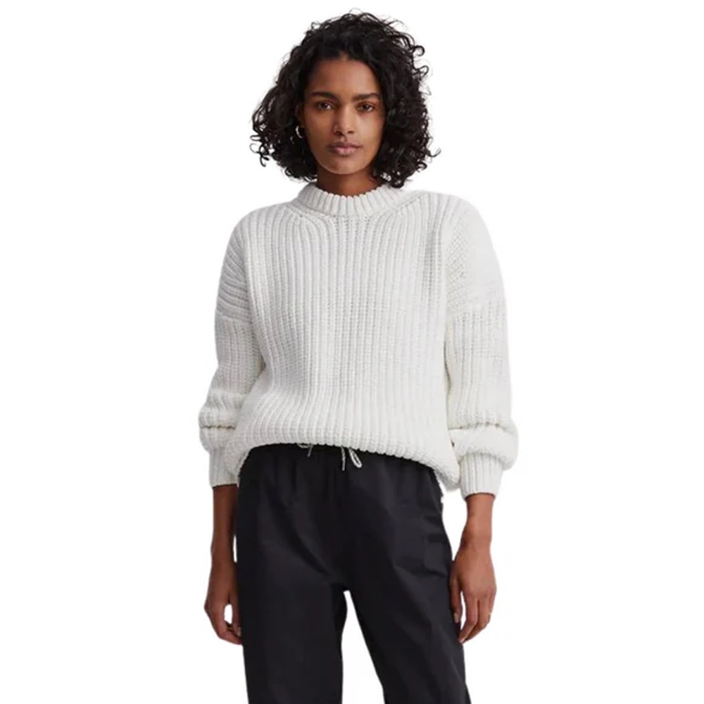 Varley Ivory Ribbed Crew Neck Sweater